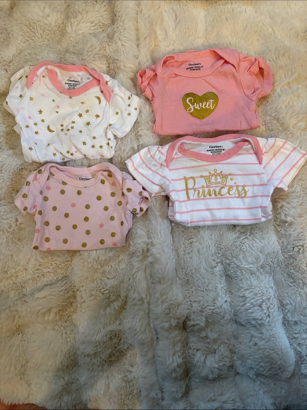 Gerber Pink, White & Gold Baby Girl Onesie Bundle